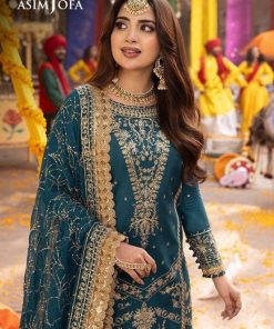 Asim Jofa AJ-609 3 Piece Chiffon Unstitched Suit with Sequin Embellishments and Malai Trouser