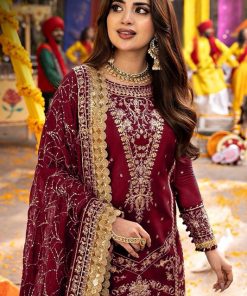 Asim Jofa AJ-608 3 Piece Chiffon Unstitched Suit with Sequin Work and Malai Trouser