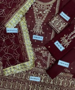 The Asim Jofa AJ-608 is a luxurious 3-piece chiffon unstitched suit that showcases elegance, sophistication, and timeless style. Designed with premium chiffon fabric, paired with a soft malai trouser, and adorned with delicate sequin work, this outfit is perfect for festive and formal occasions.