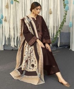 Aisling AS-580 Dhanak 3 Piece Unstitched Winter Suit with Heavy Embroidery and Wool Shawl