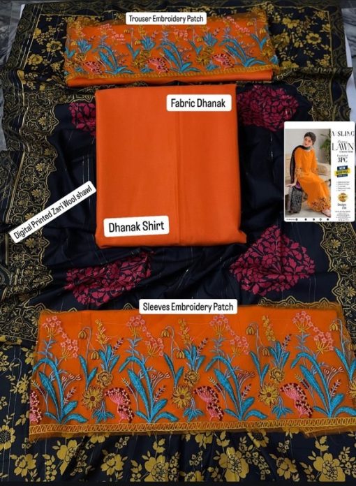 Aisling AS-583 | 3 Piece Unstitched Dhanak Winter Suit – Elegance in Every Detail