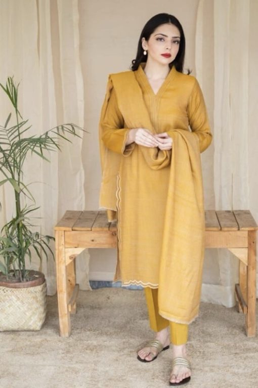 Aisling AS-588 Premium Dhanak 3 Piece Unstitched Winter Suit with Embroidered Shawl
