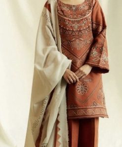 CoCo by Zara Shahjahan CZS-587 Premium Dhanak 3 Piece Unstitched Winter Suit with Digital Wool Shawl
