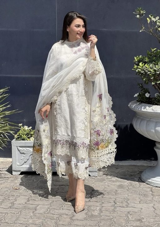 Elaf EF-611 Crystal-22 Luxury Lawn Suit with Heavy Embroidery and Organza Dupatta