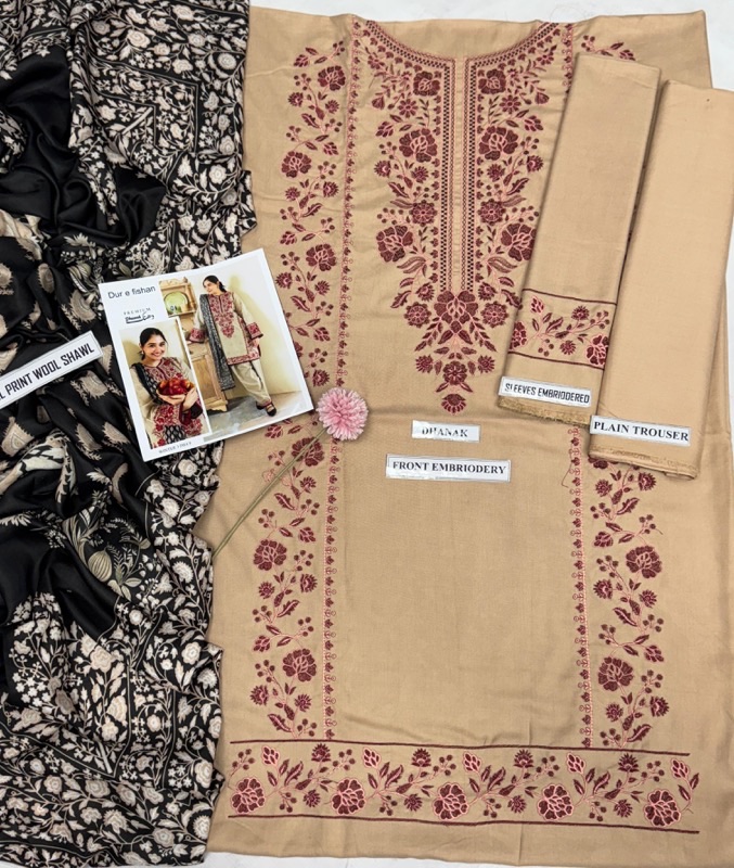 DUR-E-FISHAN SALEEM DF-598 | 3 PIECE DHANAK EMBROIDERED WINTER COLLECTION – GRACEFUL WINTER STYLE