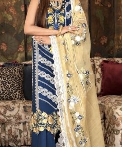 Crimson CR-596 Linen Embroidered Suit with Heavy Embroidered Shirt, Daman Patch, Plain Trouser, and Full Embroidered Bamber Chiffon Dupatta