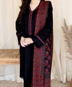 AISLING AS-594 Dhanak Embroidered Suit with Plain Trouser and Digital Print Wool Shawl