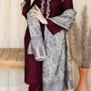 AISLING AS-595 Dhanak Embroidered Suit with Plain Trouser and Digital Print Wool Shawl