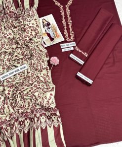 The AISLING AS-595 from the Dhanak Embroidered Winter Collection is a perfect mix of style, comfort, and elegance. Crafted with premium Dhanak fabric, this 3-piece suit includes a heavily embroidered shirt, a plain trouser, and a digitally printed pashmina wool shawl.