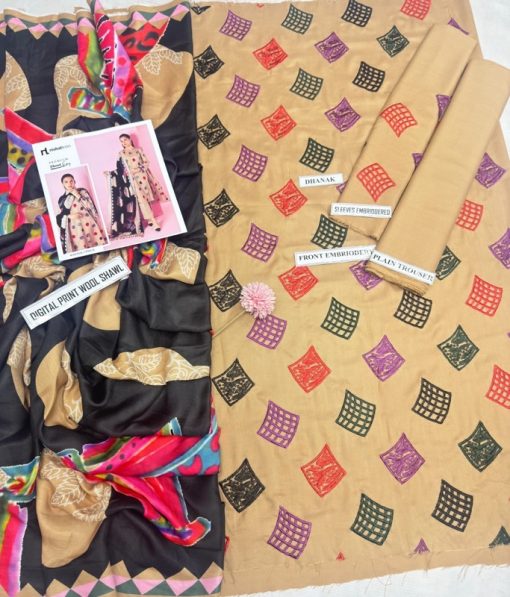 The Nishat NT-612 | 3 Piece Dhanak Embroidered Winter Suit is a true winter gem. With luxurious dhanak