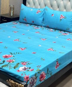 3D Crystal Cotton Bedsheet Design 128 king size set with soft cotton fabric and matching pillow covers.