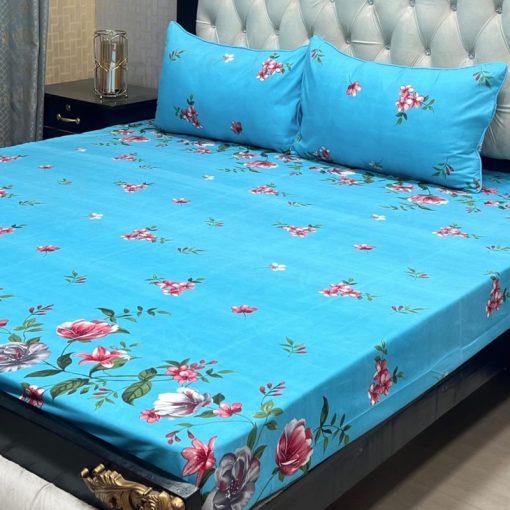 3D Crystal Cotton Bedsheet Design 128 king size set with soft cotton fabric and matching pillow covers.