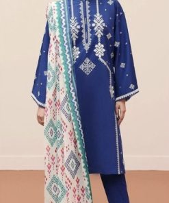 Sapphire SP-616 premium dhanak 3 piece embroidered winter suit with digital wool shawl, full embroidery front and sleeves, and dyed back.