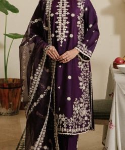 Cross Stitch CS-617 premium dhanak 3 piece embroidered winter suit with heavy embroidered shawl, front, and sleeves.