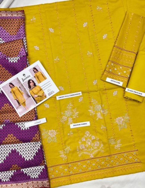 JAZMIN JZ-619 | 3 PIECE DHANAK WINTER EMBROIDERED SUIT