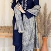 Aisling AS-623 premium dhanak embroidered winter suit with embroidered shirt, plain trouser, and digital printed pashmina wool shawl