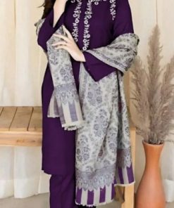 Aisling AS-621 premium winter dhanak embroidered suit with plain trouser and digital printed pashmina wool shawl