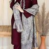 Aisling AS-622 premium dhanak embroidered winter suit with plain trouser and digital printed pashmina wool shawl