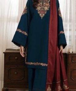Jazmin JZ-625 Premium Dhanak suit with embroidered shawl and heavy embroidery front, sleeves, and back