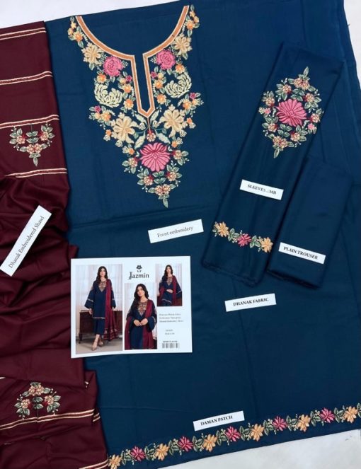 JAZMIN JZ-625 | 3 PIECE WINTER DHANAK EMBROIDERED SUIT