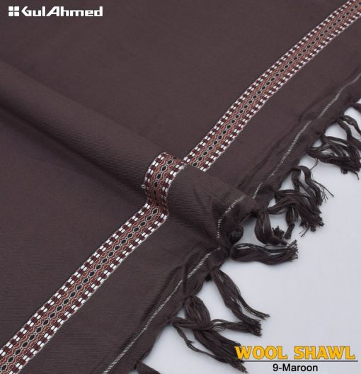 Gul Ahmed Maroon Wool Shawl for Men – Elegant Winter Style