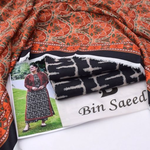 Bin Saeed premium 3-piece khaddar winter suit with digital printed shirt and dupatta  