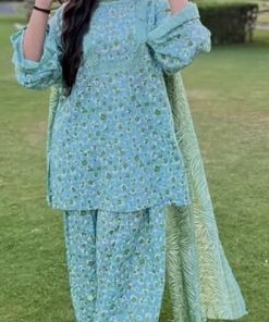 Luxury women’s khaddar suit with printed shirt, printed dupatta and plain trouser  