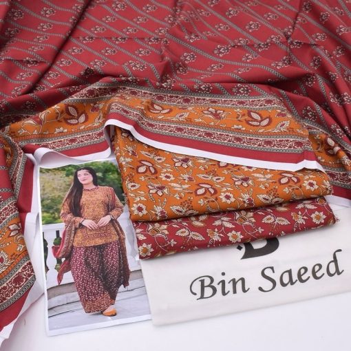 Luxury khaddar suit for women with printed shirt, dupatta and plain dyed trouser  