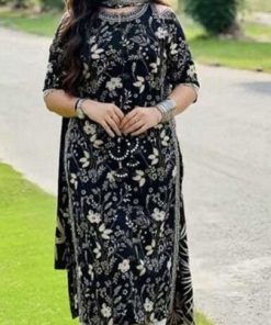 Elegant and cozy khaddar ladies suit for winter with digital designs  