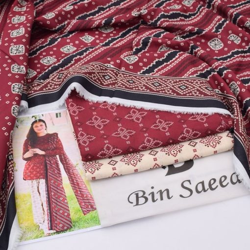 Cozy 3-piece khaddar suit with elegant designs and plain dyed trouser  
