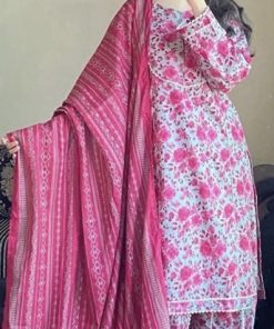 Stylish khaddar 3-piece suit with warm breathable fabric and printed dupatta  