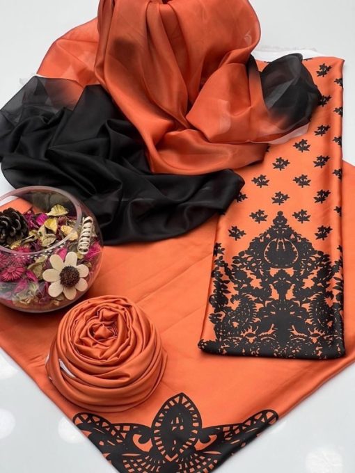 The digital printed silk dupatta adds a unique charm to this suit. With a Tie & Die digital print design, it enhances the vibrancy of the outfit.