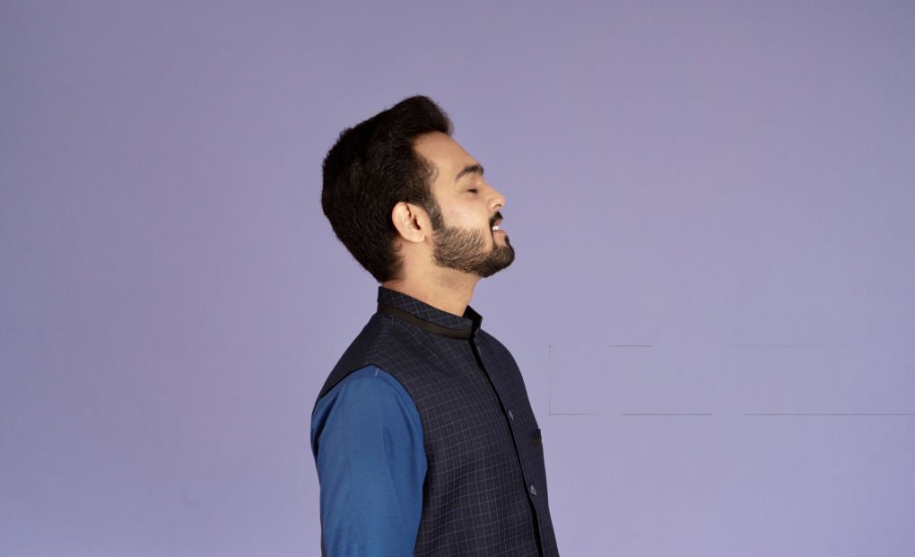 Men’s winter wool shalwar kameez in navy blue with embroidered shawl