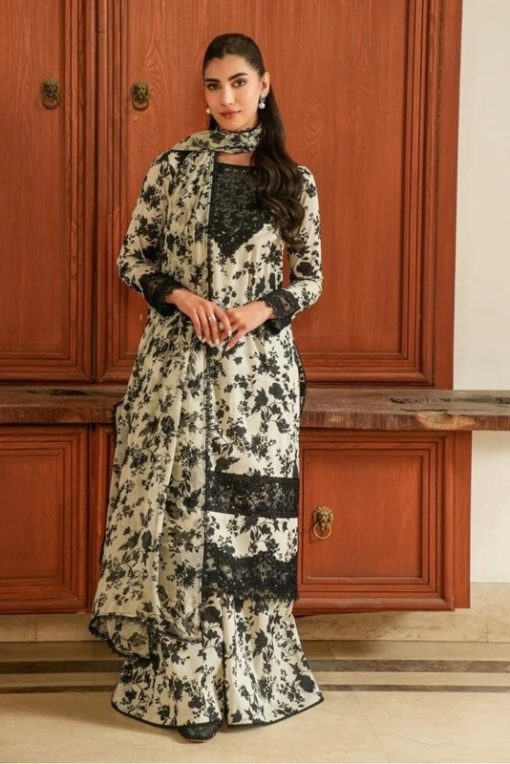 Bareeze BR-632 Winter Linen Digital Printed 3 Piece Suit with Embroidered Patches