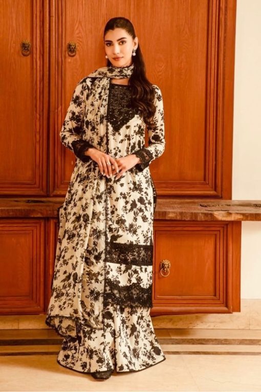 Bareeze BR-633 Winter Linen Digital Printed 3 Piece Suit with Embroidered Neck, Sleeves, and Border