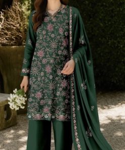 Bareeze BR-635 Dhanak Winter Suit with Heavy Embroidered Shawl, Front, Back, and Sleeves