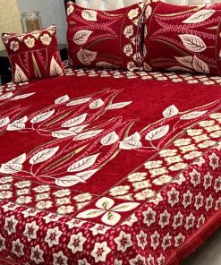 Luxury Jacquard Velvet King Size Bed Sheet Design 47 with matching pillow and cushion covers