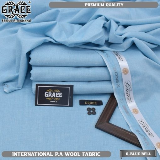 Grace Men Winter Unstitched Suit in Blue Bell color made from premium P.A Wool