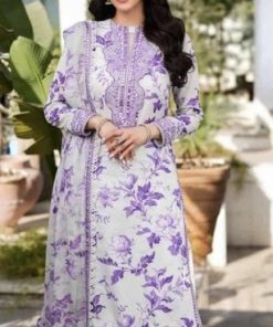 Aneelas AN-640 3 Piece Dhanak Digital Print Winter Suit in Airjet Dhanak fabric with neck, sleeve, and daman patches
