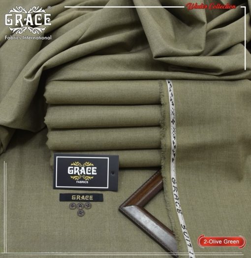 Grace Wash N Wear Olive Green Color Fabric for Men – Premium 4 Season MVS Unstitched Fabric