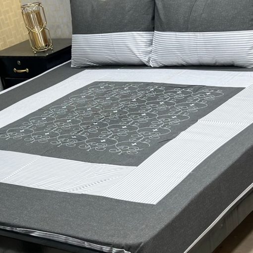King Size Embroidered Patch Work Patchwork Bedsheet Set with Pillow Covers