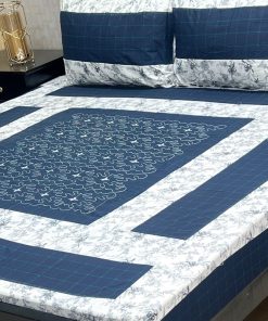 King Size Embroidered Patch Work Patchwork Bedsheet Set with Matching Pillow Covers