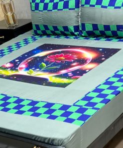 King Size Digital Cotton Bedsheet with 3-Panel HD Printed Design for Double Bed