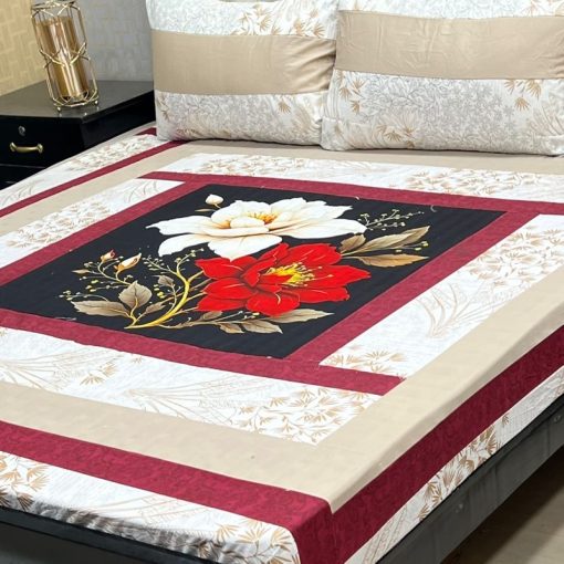 King Size Digital Cotton Bedsheet with 3D Panel HD Print and Matching Pillow Covers