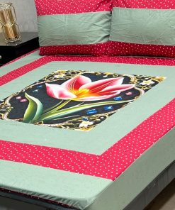 King Size 3D Panel HD Printed Digital Cotton Bedsheet with Pillow Covers