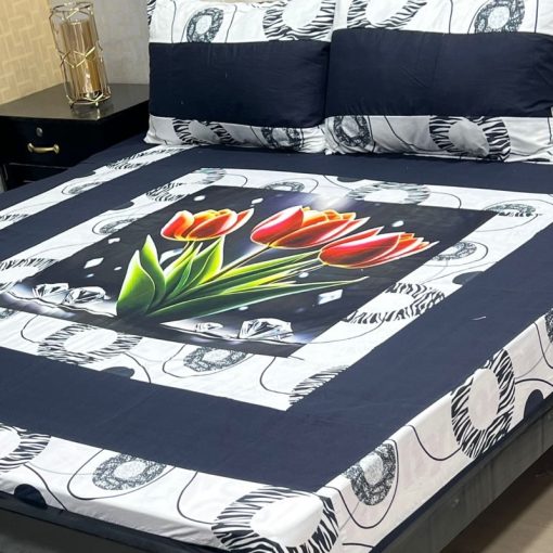 King Size Digital Cotton Bedsheet with 3D Panel HD Print for Double Bed