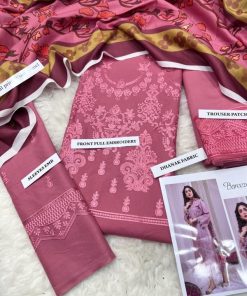 For the best look, pair your BAREEZE BR-644 Dhanak Suit with classic khussa shoes or block heels and a matching embroidered clutch. Add light gold or silver jewelry to enhance the embroidery’s glow, and let your wool shawl drape effortlessly over your shoulders for that sophisticated Bareeze charm.