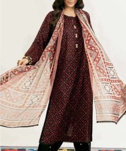Baroque BR-95 Khaddar 3 Piece Winter Suit with digital print shirt, dupatta, and plain trouser