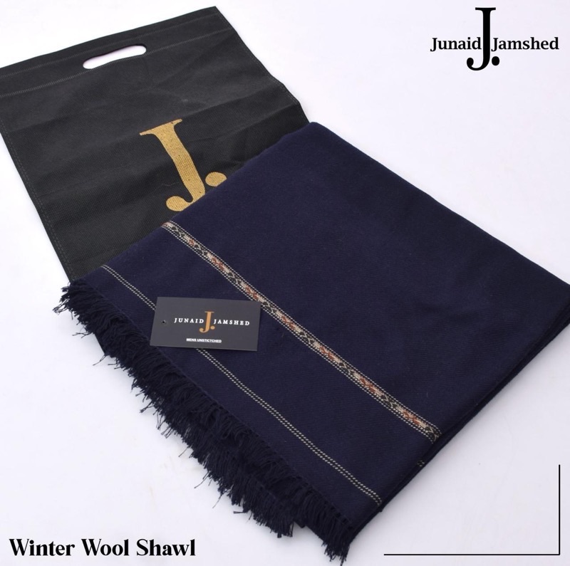 Plain Navy Blue J. Shawl for Men Winter Wool