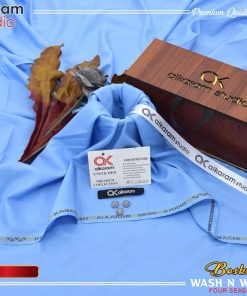 Alkaram Sky Colour Wash & Wear Men’s Unstitched Suit in Premium Wooden Box